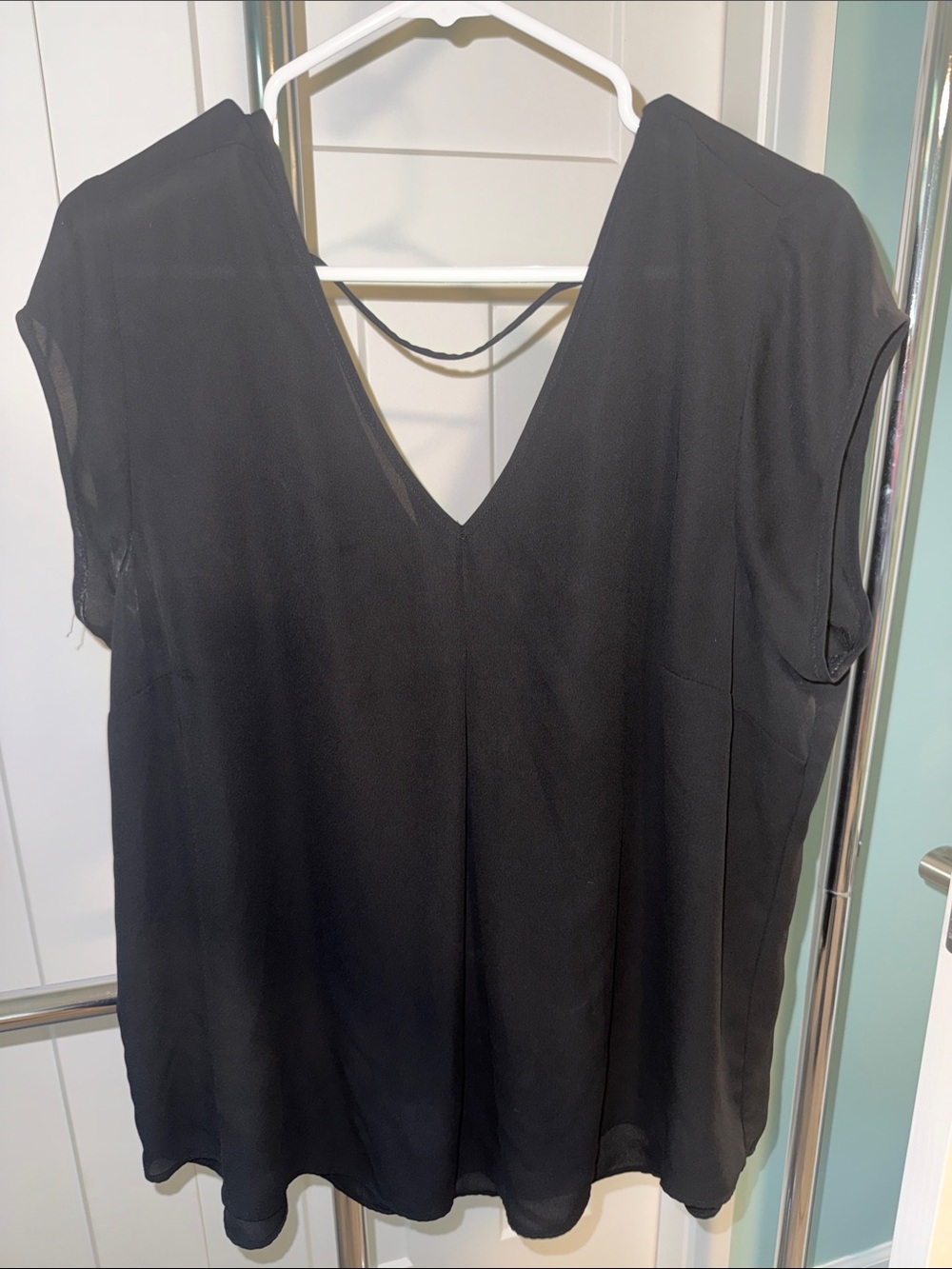 SHEER Black V-Neck Short Sleeve Women's Top